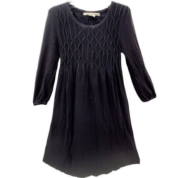 Max Studio Black Knit Knot Smocking Long Sleeve Stretch Sweater Dress - Picture 1 of 12